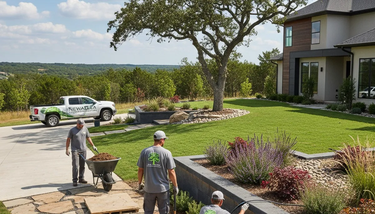 Landscaping crew providing lawn care services in Oklahoma City, OK