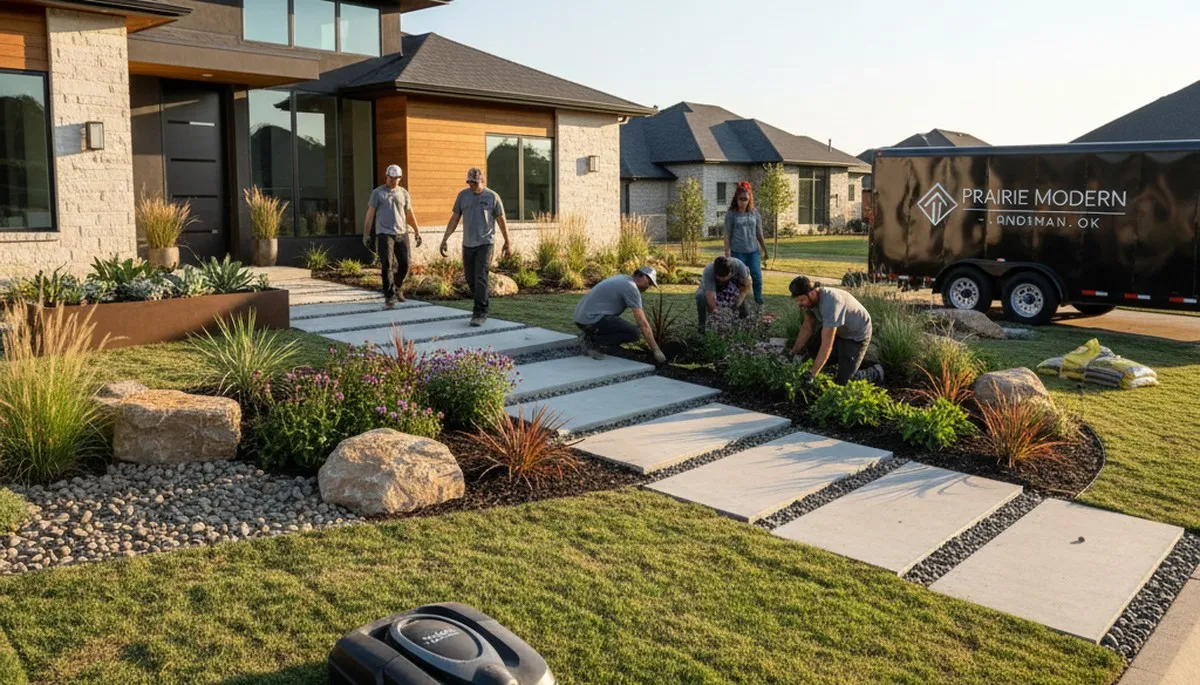 Landscaping crew serving Oklahoma City, OK with professional lawn care services